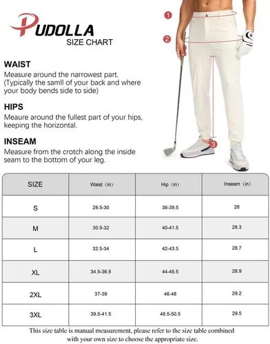 Vista 7 de Pudolla Pantalones deportivos de golf para hombre con bolsillos con cremallera, elásticos, ajustados, ligeros, casuales, para hombre