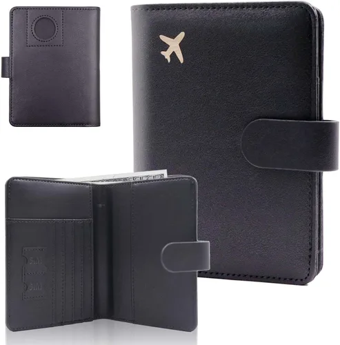 Vista 8 de Melsbrinna Funda de cuero prémium para pasaporte, impermeable, con bloqueo RFID, cartera de viaje con soporte para bolígrafo, bonito libro