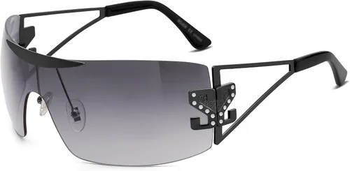 Vista 2 de SOJOS Gafas de sol Y2K sin montura envolventes para mujeres y hombres, gafas de sol futuristas sin marco SJ1198