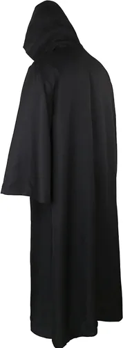 Vista 2 de GOLDSTITCH - Disfraz de caballero con capucha para hombre, disfraz tipo túnica Negro (capa)