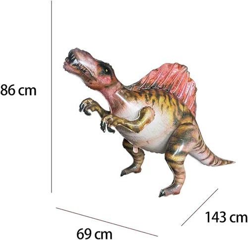 Vista 2 de Globo de aluminio de dinosaurio gigante 4D de pie para helio, anquilosaurio, espinosaurio, parasaurolofo, dragón, suministros de fiesta