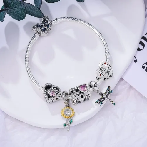 Vista 4 de MULA 925 Sterling Silver Snake Chain Charm Bracelet Butterfly Best Friend Heart with 5A Cubic Zirconia for Women Girls Gift for Her