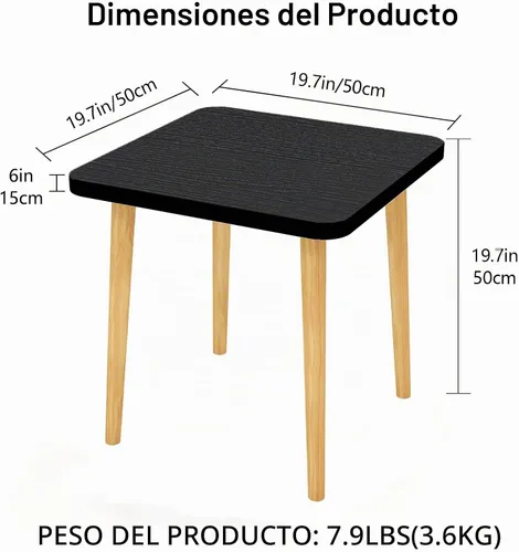 Vista 3 de Mesa auxiliar cuadrada pequeña para sala de estar, negro, 20 pulgadas