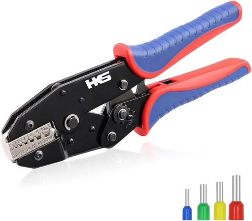 Vista 15 de HKS Herramienta de Engaste para Manguitos, Terminales de Virola y Extremo de Cable de Pin - Engastadoras de Cables con Trinquete - AWG 3-1/0
