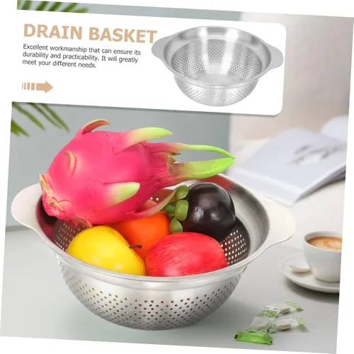 Vista 4 de Stainless Steel Vegetable Strainer Multi Purpose Colander for Cooking Washing Rice Fruits Capacity Design Kitchen Tool for Effortless Food