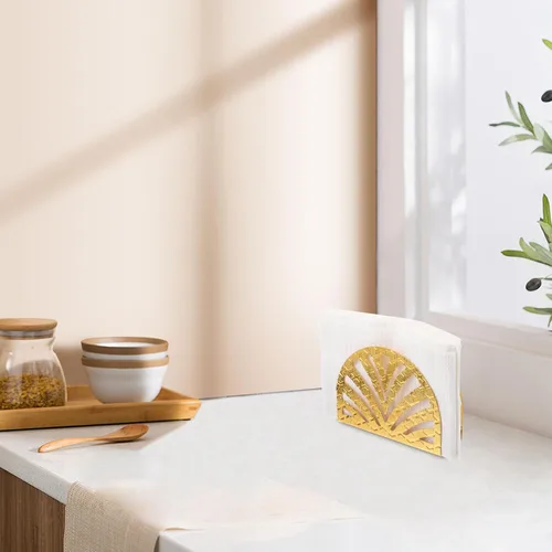 Vista 6 de Abaodam Vintage Style Metal Napkin Holder, Standing Iron Napkin Dispenser with Fan-shaped Design, Freestanding Tissue Storage for Dining Table and
