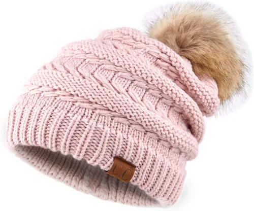 Vista 76 de Gorro unisex liso con pompón y ribete (HAT-43) de C.C Hatsandscarf Exclusives Marfil