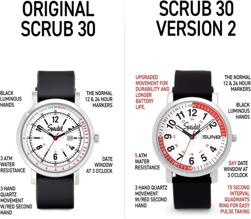 Vista 5 de Speidel Scrub Watch Pulsómetro 30 V2 Pulse Shade Quadrants Enfermeras Médicos Profesionales Estudiantes Hombres Mujeres Unisex Fácil Lectura Dial