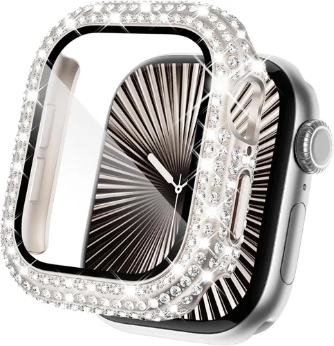 Vista 15 de KADES - Funda protectora completa compatible con iWatch, con protector de pantalla de vidrio templado incorporado, brillante y con diamantes de Negro