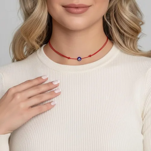 Vista 31 de Pulsera Lucky Evil Eye, gargantilla y tobillera – Talismán de protección de cuerda roja y negra Joyería minimalista Mal de Ojo para la buena suerte