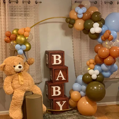 Vista 2 de BabyWood Cajas de grano marrón – Juego de regalo para bebé de 4 piezas con letras, tema de oso de peluche, decoración de fiesta de revelación