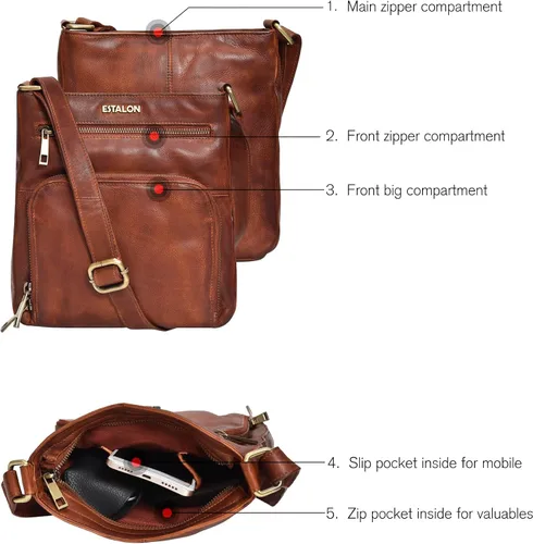 Vista 2 de ESTALON Bolsos cruzados de cuero para mujer - Bolsos cruzados de moda - Bolso cruzado de cuero para mujer - Bolso bandolera para mujer