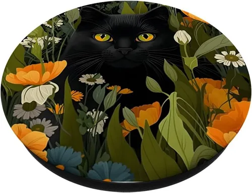 Vista 2 de Lindo gato escondido en flores de primavera estéticas divertidas PopSockets intercambiables PopGrip