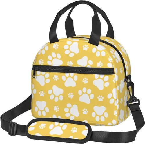 Vista 11 de Perinsto Lindas patas de perro beige bolsa de almuerzo reutilizable aislada bolsa de almuerzo lonchera contenedor con correa ajustable