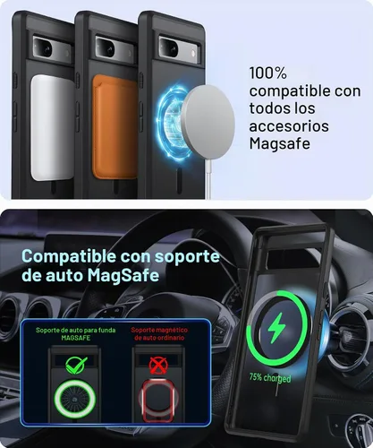 Vista 3 de Funda Magnética NO.1 para Google Pixel 7a Case [Compatible con MagSafe][Anti-Huellas][Ajuste Delgado][Resistente a Golpes Militar] Cubierta de Negro