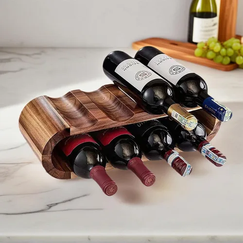 Vista 2 de MultiBey Estante para vino de madera de acacia para 8 botellas, almacenamiento compacto independiente para encimera y gabinete, soporte