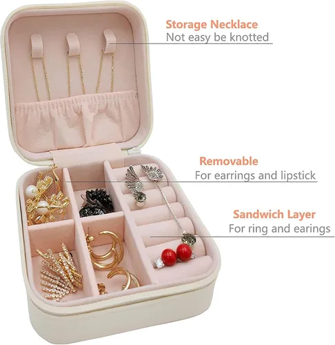Vista 4 de Joyero, caja organizadora de joyas, cajas pequeñas de joyería, organizador de joyas, estuche de viaje de joyas, organizador de aretes con espejo