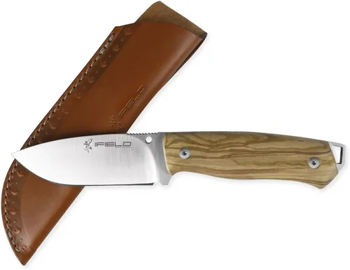Vista 2 de iFIELD Cuchillo de caza Workout MOVA hoja de satén, longitud total 8.7 pulgadas, con funda de cuero, herramienta de camping para pesca, caza Verde