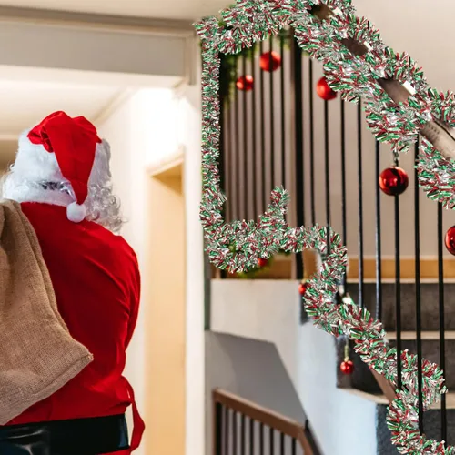 Vista 7 de CCINEE Guirnalda de oropel de Navidad de 32.8 pies, guirnalda metálica de oropel trenzado, decoración colgante brillante para suministros de fiesta