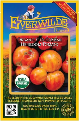 Vista 4 de everwilde explotaciones – Orgánico reliquia de Old German Tomate Semillas – El oro Vault Packet