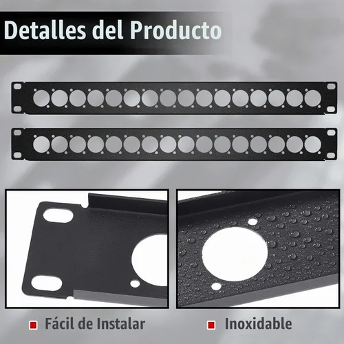 Vista 6 de 4 unidades de panel de audio XLR para rack de audio de 1U, conectores de montaje de metal perforados, accesorios de rack de estudio de grabación