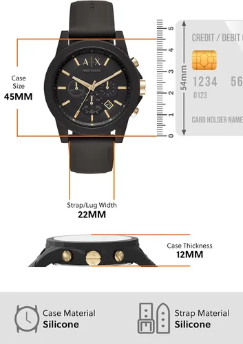 Vista 6 de Armani Exchange - Reloj de vestir con cronógrafo para hombre, con correa de cuero, acero o silicona
