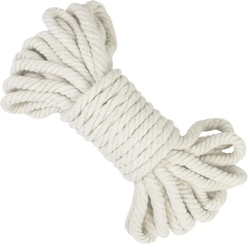 Vista 18 de Cuerda de macramé gruesa de 0.315 in x 32.8 pies, cuerda de algodón trenzada de algodón natural, 3 capas para colgar en la pared, para colgar