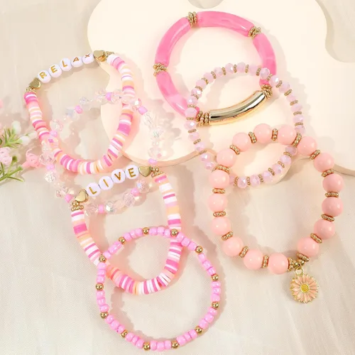 Vista 5 de Bohemian Colorful Beaded Bracelets for Women Boho Stackable Natural Stone Letter Clay Glass Beads Stretch Bracelet Set with Charm, Cute Rainbow
