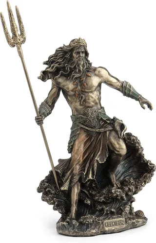 Vista 2 de Veronese Design 7 7/8 pulgadas dios griego Poseidon de pie sobre olas que se estrellan en frío estatua de resina fundida en bronce