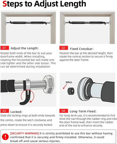 Vista 5 de Abahub Doorway Pull-Up Bar with Safety Lock, Home Use Heavy-Duty Door Frame Pull-Up Bar for Upper Body Workout, Adjustable Strength Training