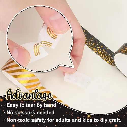 Vista 3 de Whaline Juego de 12 rollos de cinta washi con patrón de lámina dorada, cinta adhesiva con corazón, punto, raya arcoíris, juego de cintas decorativas