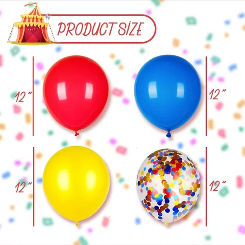 Vista 3 de 24 globos de fiesta de carnaval, temática de festival de 12 pulgadas, rojo, azul, amarillo, multicolor, decoraciones de fiesta de cumpleaños