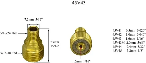 Vista 3 de RIVERWELD TIG Cuerpo de pinza de lente de gas 45V43 13N22 1/16 pulgadas 0.063 in y boquilla de cuarzo vasos de vidrio transparente #6 3/8 "53N60