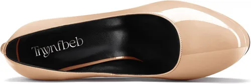 Vista 36 de TNYNFBEB Zapatos de tacón de plataforma alta para mujer, con puntera redonda, sin cordones, básicas, clásicas, de 5.5 pulgadas