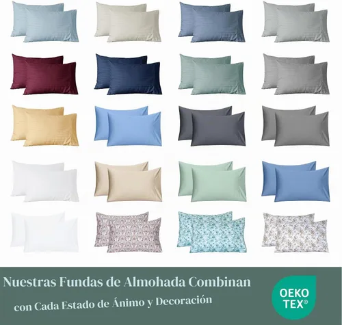 Vista 8 de Feather & Stitch - Juego de 2 fundas de almohada estándar de 100 % algodón, 500 hilos, fundas de almohada suaves con cierre tipo sobre, suaves