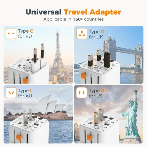 Vista 8 de TESSAN Adaptador de viaje universal con salida de CA dual (tipo C G A I) y convertidor de voltaje de 220 V a 110 V con 4 puertos USB (2 USB C), 2