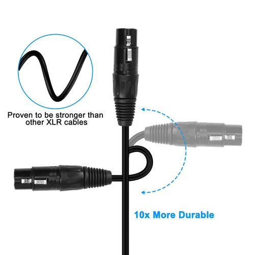 Vista 4 de MEIRIYFA Cable adaptador XLR DMX de 5 pines, XLR de 5 pines macho a hembra Cable de conexión equilibrado Cable de micrófono - Negro, 1M