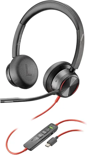 Vista 4 de Plantronics Poly Blackwire 8225 - Auriculares con cable con micrófono Boom de doble oreja (estéreo) para computadora, USB-A para conectarse a tu