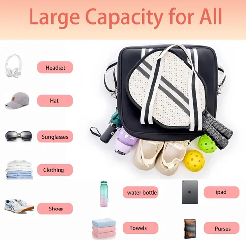 Vista 4 de Lindas Bolsas de Pickleball para Mujeres y Hombres, Bolso Tote de Pickleball para Mujeres, Bandolera de Pickleball para Mujeres