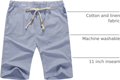 Vista 47 de Sailwind Pantalones cortos de lino para hombre, pantalones cortos casuales de playa con cordón