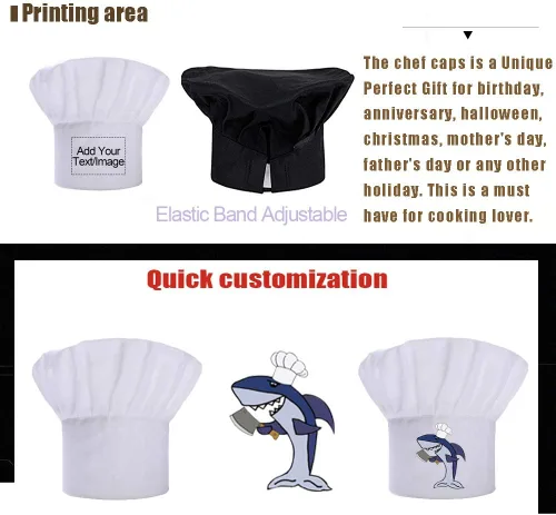 Vista 4 de Personalizado personalizado Chef Hat Ajustable Elástico Baker Cocina Cocina Chef Cap