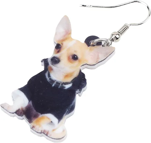 Vista 4 de Bonsny Aretes colgantes de acrílico para perro chihuahua, joyería para mujeres y niñas, Acrílico, No es una piedra preciosa