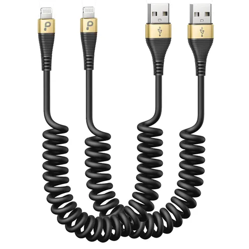Vista 13 de Cable de carga para iPhone para automóvil de 3 pies, paquete de 2 cables Lightning enrollados, [certificado Apple MFi] cable de carga retráctil