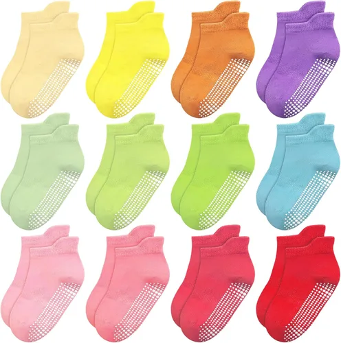 Vista 9 de HYCLES Calcetines para niña, 12 pares de calcetines antideslizantes para niñas de 1 a 7 años