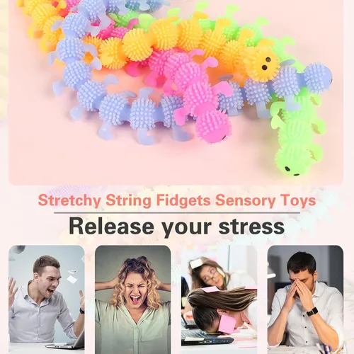 Vista 5 de Paquete de 12 juguetes elásticos para ansiedad, juguetes sensoriales de cuerda elástica, coloridas cuerdas elásticas para regalo del día del niño