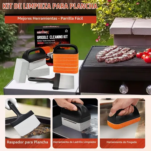 Vista 2 de Kit de limpieza de plancha para accesorios de plancha Blackstone - Kit de limpieza de plancha de 12 piezas - Juego de limpiador de parrilla