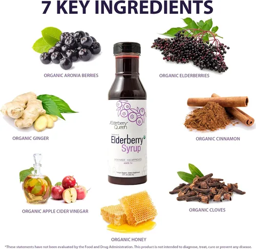 Vista 3 de Elderberry Queen Jarabe de Saúco Orgánico 12 Fl Oz - Fórmula de Apoyo Inmunológico con Sambucus Black Elderberry y Aronia Berry - Jarabe de Saúco