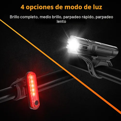 Vista 4 de Ascher Ultra Bright USB Rechargeable Bike Light Set, Powerful Bicycle Front Headlight and Back Taillight, 4 Light Modes, Easy to Install for Men