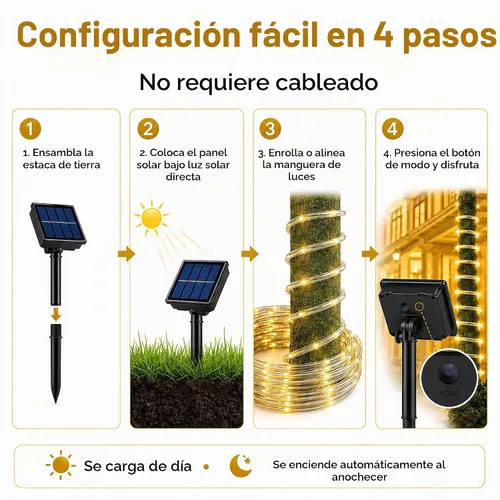 Vista 9 de LairtPOW Cuerda de luz solar impermeable IP65 de 39 pies, 100 luces LED para exteriores, luces solares para exteriores, para fiestas, jardín, patio