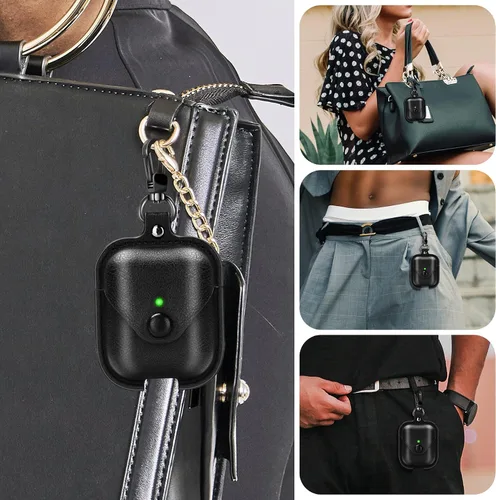 Vista 5 de Funda de cuero para Airpods con llavero, funda protectora de cuero vintage portátil a prueba de golpes para Apple AirPods 1 y AirPods 2 funda